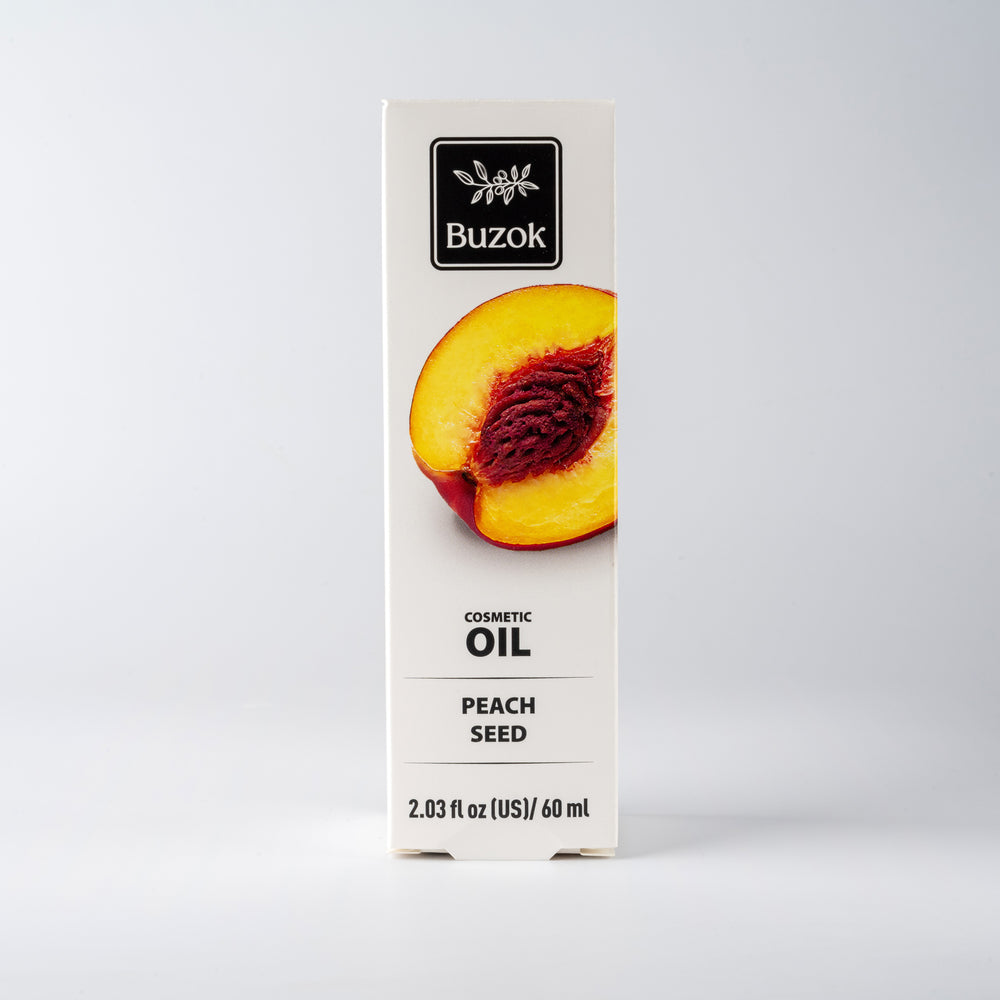 Box of Buzok Peach Seed Cosmetic Oil on a white background